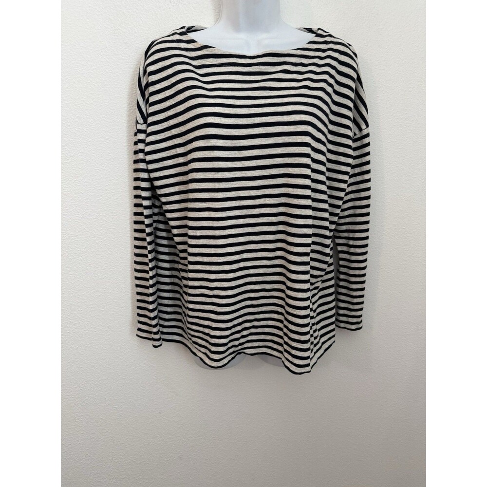 J. Jill Shirt Top Blouse Pullover Boat Neck Womens M Blue Gray Striped Cotton